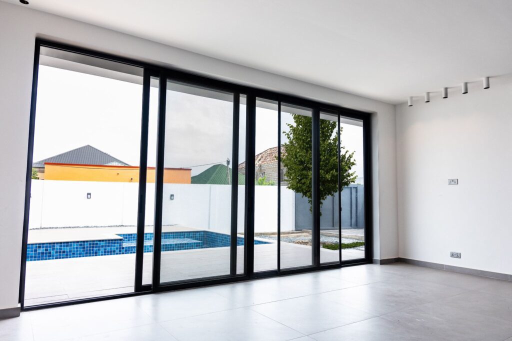 living room with glass door